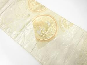 切りばめ風　丸紋に鳳凰・菊・桐模様織り出し　袋帯